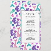 Meisjes Waterverf Mermaids Tales Seashells Patroon Menu (Voorkant / Achterkant)