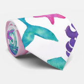 Meisjes Waterverf Mermaids Tales Seashells Patroon Stropdas (Opgerold)