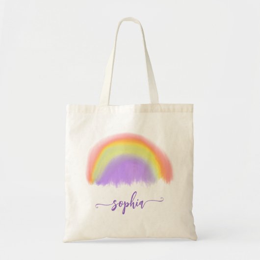 Meisjes waterverf regenboog modern naamscript tote bag (Voorkant)