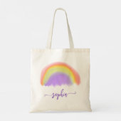 Meisjes waterverf regenboog moderne naam script tote bag (Achterkant)
