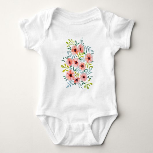 Meisjes Waterverf Roze Floral Illustratie Romper (Voorkant)