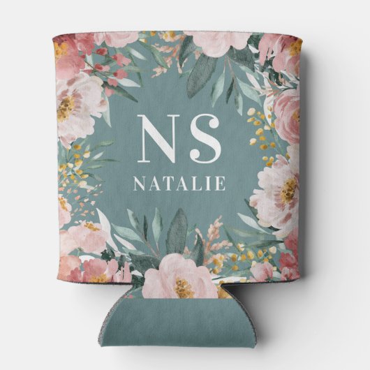 Meisjes waterverf roze floranje verjaardag elegant blikjeskoeler (Achterkant)