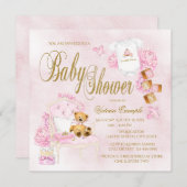 Meisjes Waterverf Roze Goud Baby Shower Uitnodigin Kaart (Voorkant / Achterkant)