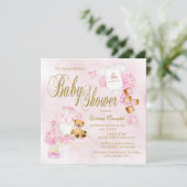 Meisjes Waterverf Roze Goud Baby Shower Uitnodigin Kaart (Staand voorkant)