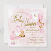 Meisjes Waterverf Roze Goud Baby Shower Uitnodigin Kaart (Voorkant)