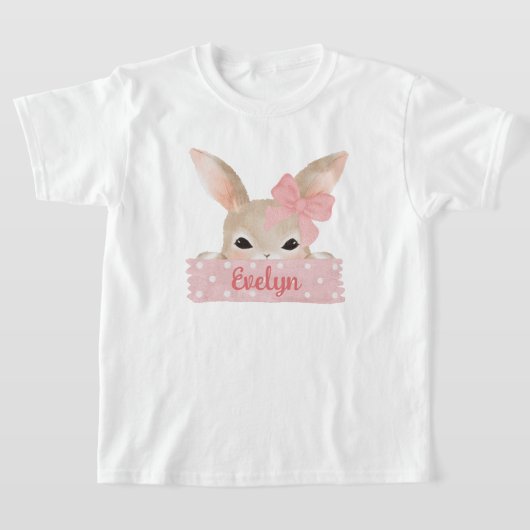 Meisjes Waterverf Roze Paashaas T-shirt (Laagn)