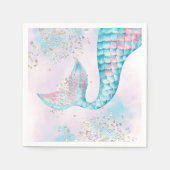 Meisjes Waterverf Zeemeermin Verjaardagsfeestje Servet (Voorkant)