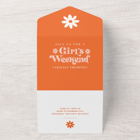 Meisjes Weekend Retro Bachelorette feest All In One Uitnodiging (Buitenkant)