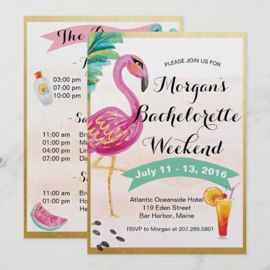 Meisjes Weekend Route uitnodiging (Voorkant / Achterkant)