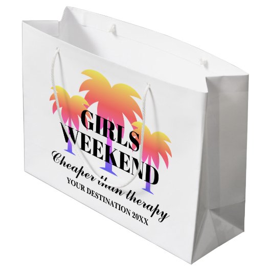 Meisjes weekend weg trip tropische palmboom op maa groot cadeauzakje (Achterkant Gekanteld)