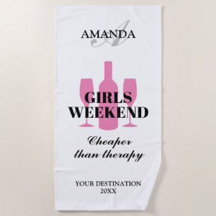 Meisjes weekendtrip aangepaste roze wijn thema strandlaken