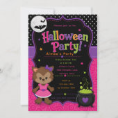 Meisjes Weerwolf Halloween Feest Kaart (Voorkant)