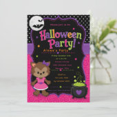 Meisjes Weerwolf Halloween Feest Kaart (Staand voorkant)