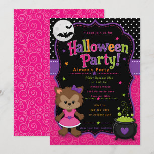 Meisjes Weerwolf Halloween Feest Kaart