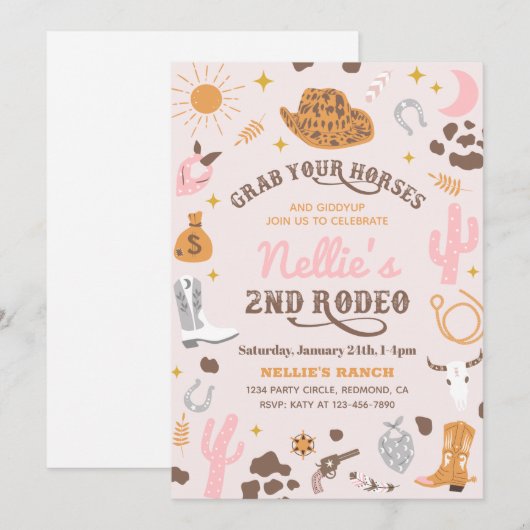 Meisjes Westerne uitnodiging | Uitnodiging van Cow (Voorkant / Achterkant)