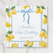 Meisjes Whimsical Blue Bow Lemon Amalfi Verjaardag Bedankjes Labels (Voorkant)