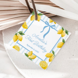 Meisjes Whimsical Blue Bow Lemon Amalfi Verjaardag Bedankjes Labels