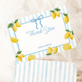 Meisjes Whimsical Blue Bow Lemon Amalfi Verjaardag Bedankkaart