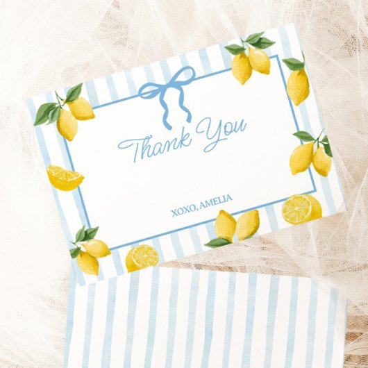 Meisjes Whimsical Blue Bow Lemon Amalfi Verjaardag Bedankkaart