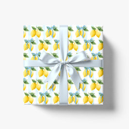 Meisjes Whimsical Blue Bow Lemon Amalfi Verjaardag Cadeaupapier