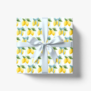 Meisjes Whimsical Blue Bow Lemon Amalfi Verjaardag Cadeaupapier