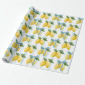 Meisjes Whimsical Blue Bow Lemon Amalfi Verjaardag Cadeaupapier (Uitgerold)