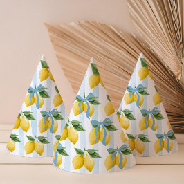 Meisjes Whimsical Blue Bow Lemon Amalfi Verjaardag Feesthoedjes