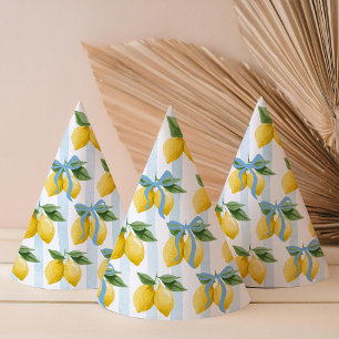 Meisjes Whimsical Blue Bow Lemon Amalfi Verjaardag Feesthoedjes