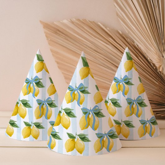 Meisjes Whimsical Blue Bow Lemon Amalfi Verjaardag Feesthoedjes