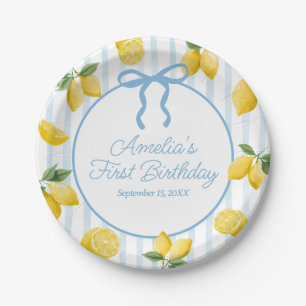 Meisjes Whimsical Blue Bow Lemon Amalfi Verjaardag Papieren Bordje