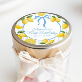 Meisjes Whimsical Blue Bow Lemon Amalfi Verjaardag Ronde Sticker