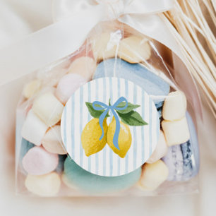 Meisjes Whimsical Blue Bow Lemon Amalfi Verjaardag Ronde Sticker