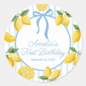 Meisjes Whimsical Blue Bow Lemon Amalfi Verjaardag Ronde Sticker (Voorkant)