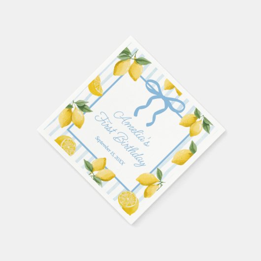 Meisjes Whimsical Blue Bow Lemon Amalfi Verjaardag Servet (Hoek)