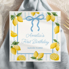 Meisjes Whimsical Blue Bow Lemon Amalfi Verjaardag Servet