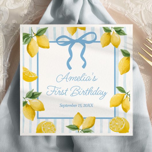 Meisjes Whimsical Blue Bow Lemon Amalfi Verjaardag Servet