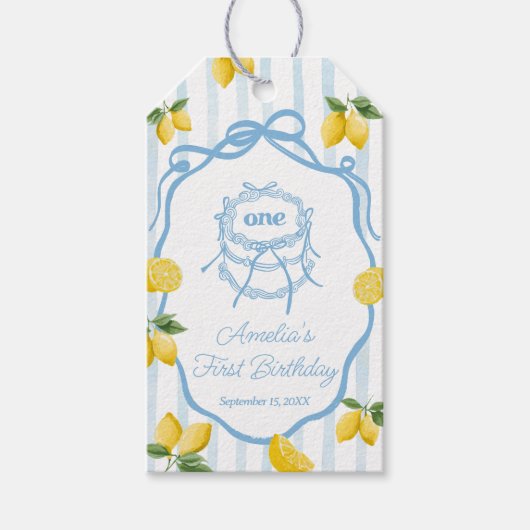 Meisjes Whimsical Blue Lemon Amalfi Verjaardagsgun Cadeaulabel (Voorkant)