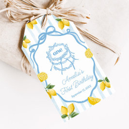Meisjes Whimsical Blue Lemon Amalfi Verjaardagsgun Cadeaulabel