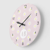 Meisjes Whimsical Daisy Flower Pattern Monogram Grote Klok (Hoek)
