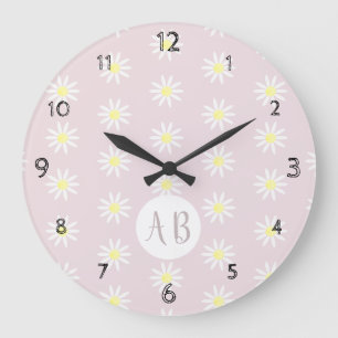 Meisjes Whimsical Daisy Flower Pattern Monogram Grote Klok