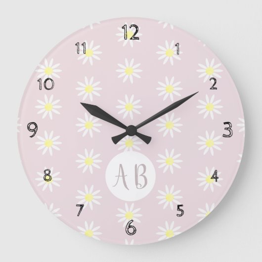 Meisjes Whimsical Daisy Flower Pattern Monogram Grote Klok (Voorkant)