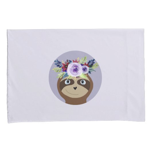 Meisjes Whimsical Flowers Sloth Cartoon & Name Kin Kussensloop (Voorkant-Rechts)