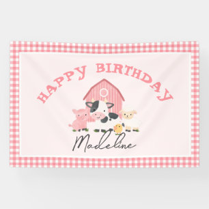 Meisjes Whimsical Lief Roze Boerderij Dier Verjaar Spandoek