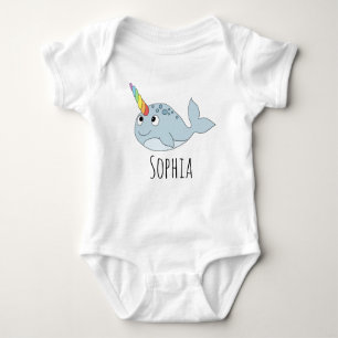 Meisjes Whimsical Rainbow Narwhal Cartoon en naam Romper