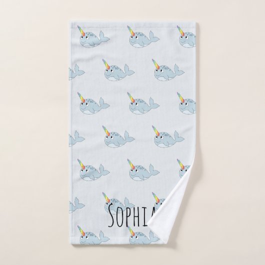 Meisjes Whimsical Rainbow Narwhal Cartoon Naam Kin Bad Handdoek (Handdoek)