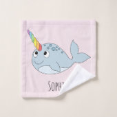 Meisjes Whimsical Rainbow Narwhal Cartoon Naam Kin Bad Handdoek (Wasdoekje)