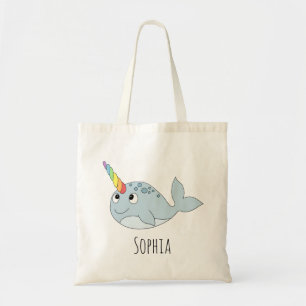 Meisjes Whimsical Rainbow Narwhal Cartoon Name Kin Tote Bag