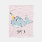 Meisjes Whimsical Rainbow Narwhal en Name Kinder Fleece Deken (Voorkant)