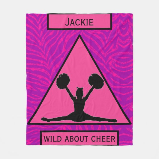 Meisjes "Wild About Cheer" Roze Paarse Zebra Fleece Deken (Voorkant)