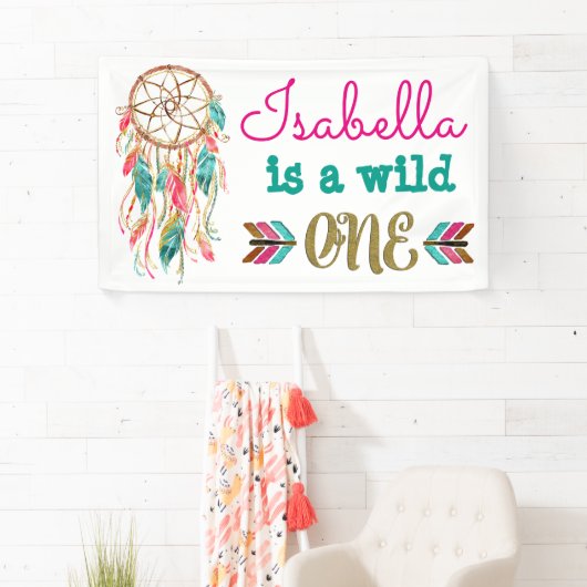 Meisjes Wild Een Verjaardag Banner Tribal 1e Verja (Insitu)